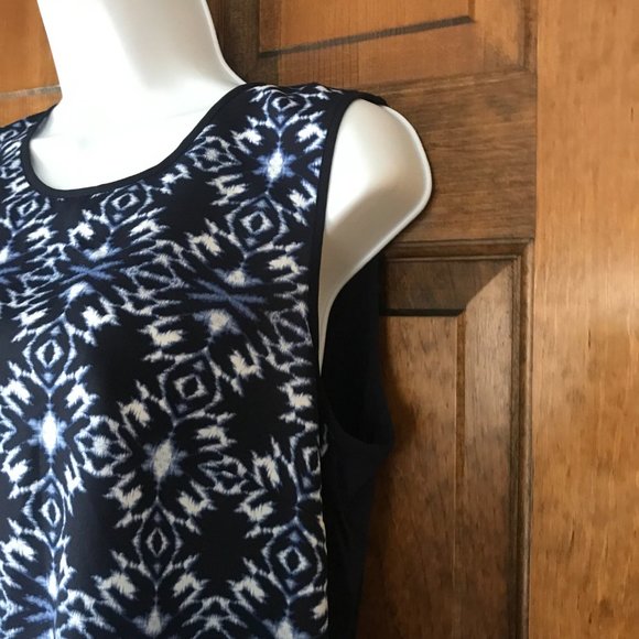 Vince Camuto Navy w/Ivory Geometric Sleeveless Pullover Top Petite Medium - Picture 4 of 12